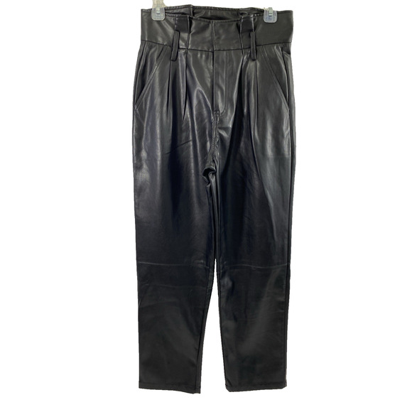 Elan Faux Leather Pants Womens Medium Black Pleated Front Biker Pockets Goth NWT - Picture 1 of 13